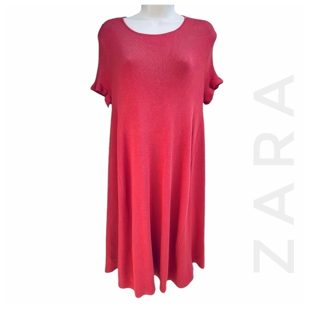 ZARA Knitwear orange knit short sleeve sweater knee length midi dress small 6883